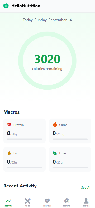 Activity tracking screen