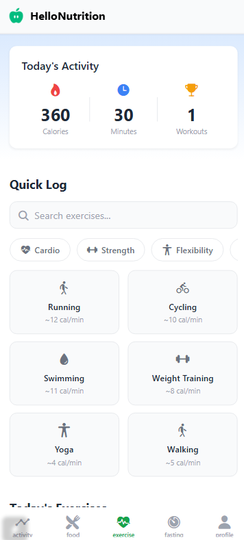 Exercise tracking screen