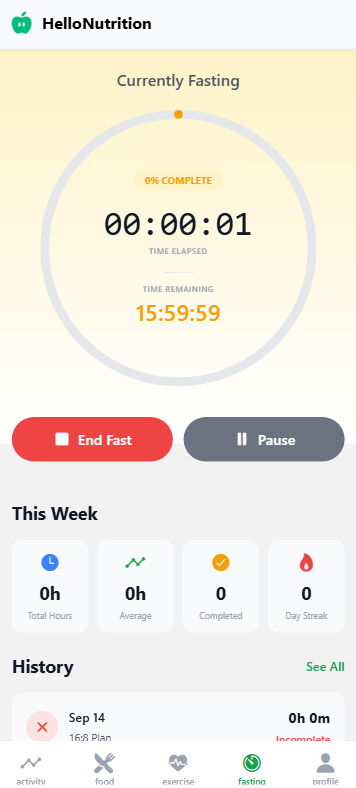 Fasting timer screen